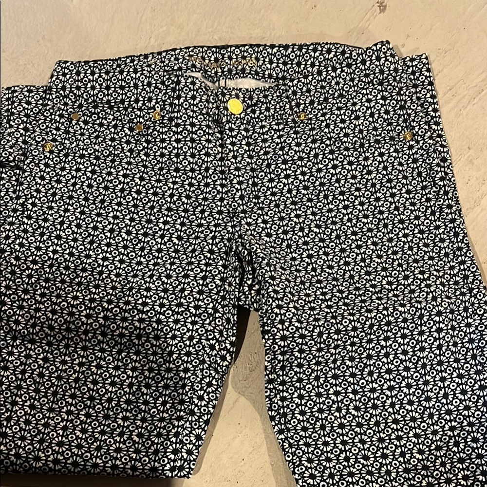 Michael Kors Blue and White Skinny Geometric Print Jeans